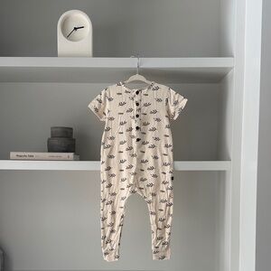 Cream Leaf-Print Kids Footie One-Piece